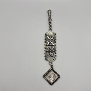 Masterful 1920's Art Deco Jakob Bengel Pocket Watch Chain Silver Tone Star Moon